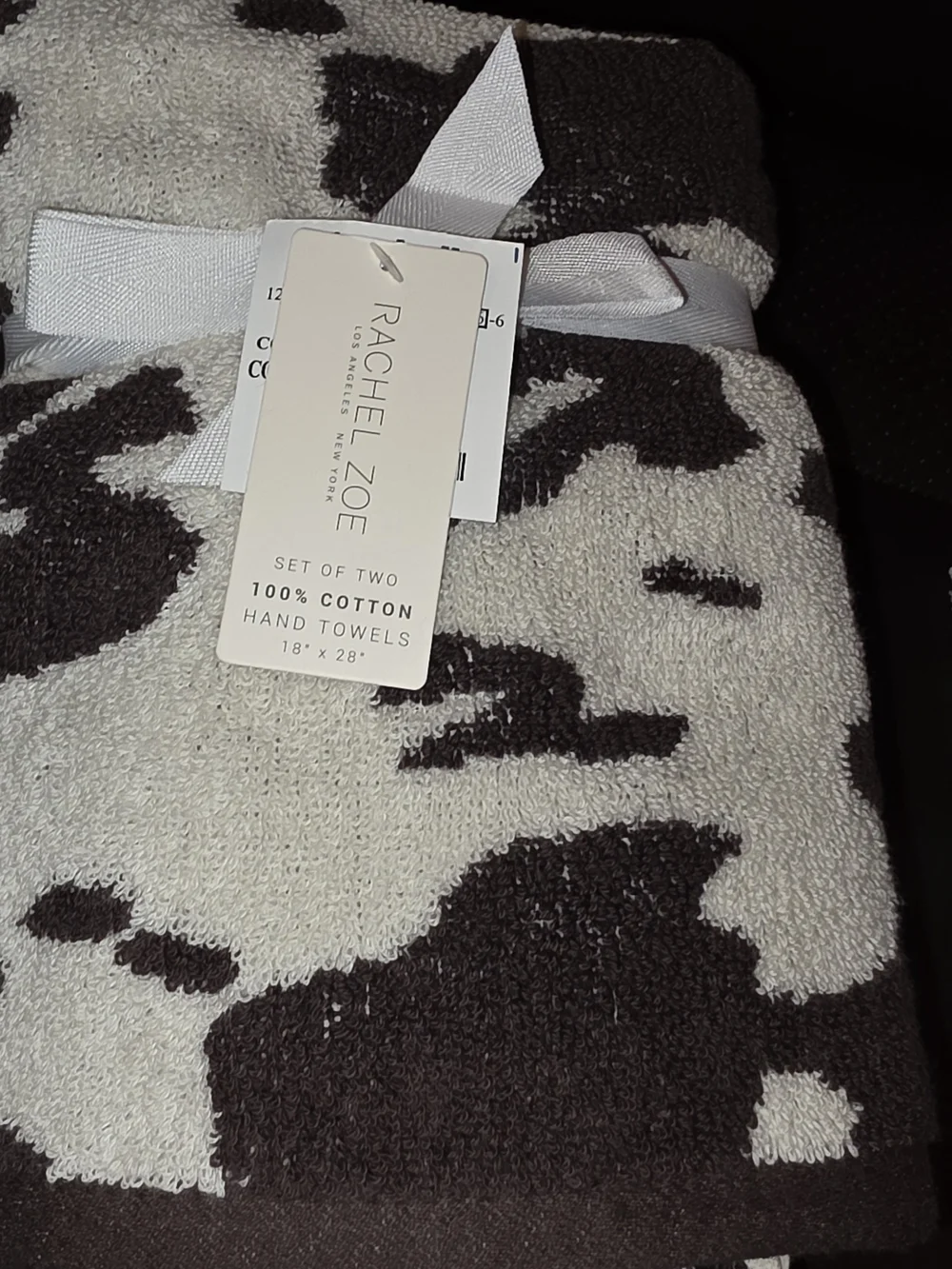 Rachel Zoe Black & Cream Cow Hide Patterned Bath Towel Set